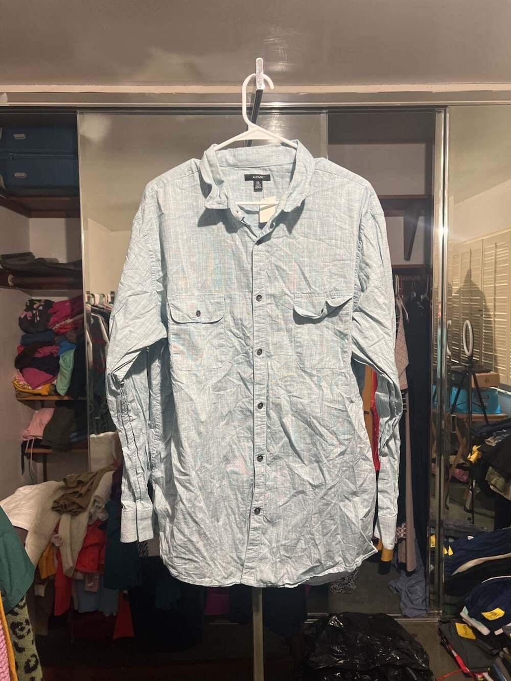 Alfani Men's Cloud Blue 100% Cotton Long Sleeve Casual Button Down Shirt XXL